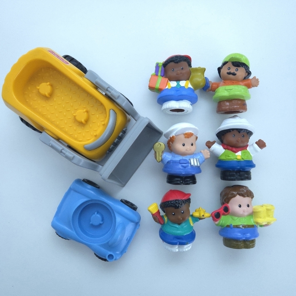 Fisher Price Little People Boy Figures, Construction Bulldozer and Car